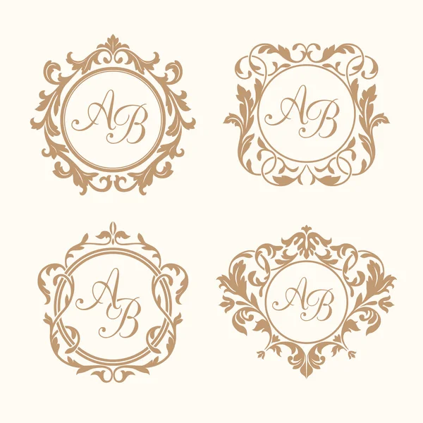 Conjunto de elegantes monogramas florales — Vector de stock