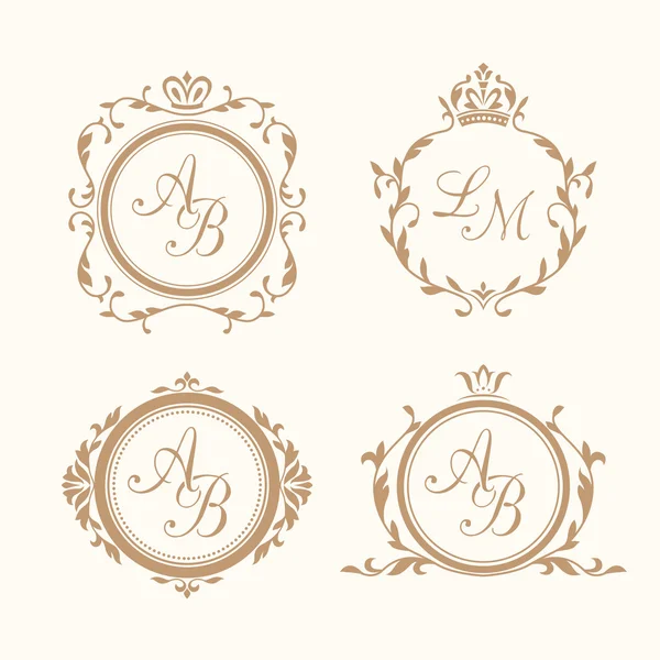 Conjunto de elegantes monogramas florales — Archivo Imágenes Vectoriales