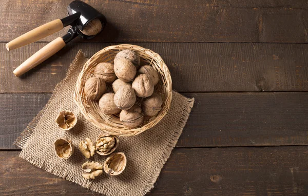 Walnuts in a basket — Stock Photo, Image
