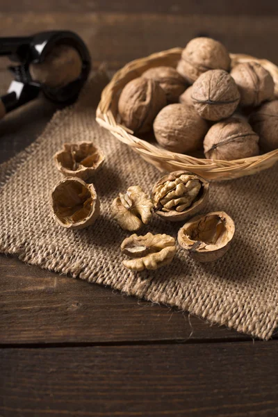 Walnuts in basket — Stock Photo, Image