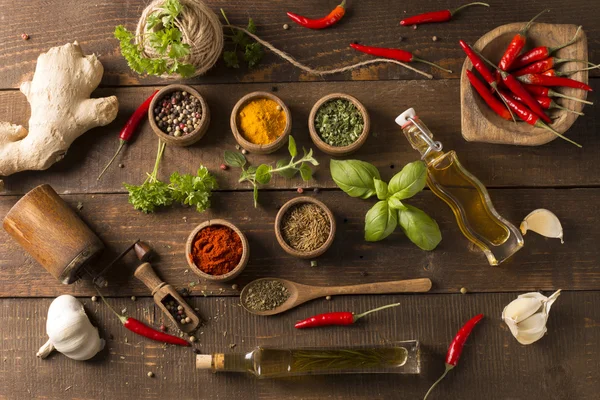 Variety of spices and mediterranean herbs. — Stock Photo, Image