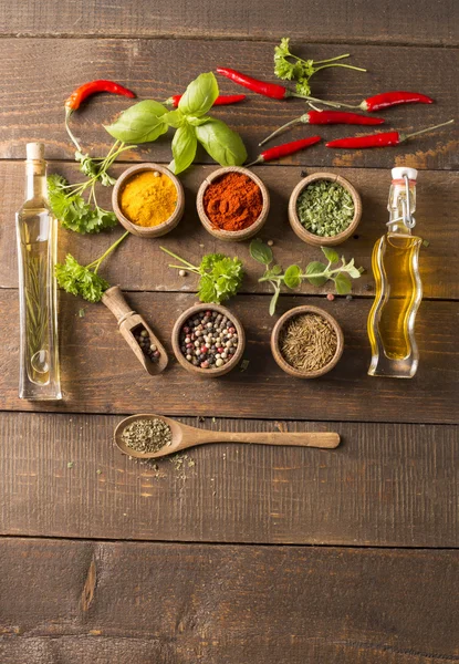 Variety of spices and mediterranean herbs. — Stock Photo, Image