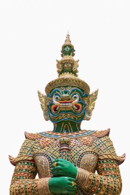 Ravana dev heykel izole Wat Phra Si Rattana Satsadaram (Wat Phra Kaew), Bangkok, Tayland, Thailand, beyaz, genel heykel ile