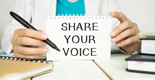 share your voice write on paper note.