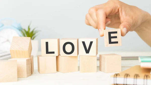 Amore Cubi Legno Concetto Giorno San Valentino — Foto Stock