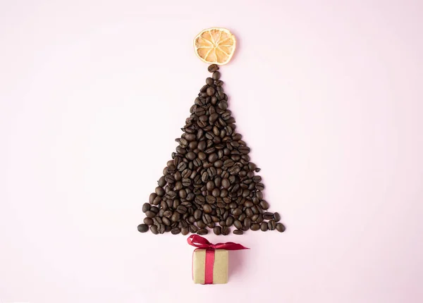 Christmas Tree Made Coffee Beans White Background Isolated — Stock Photo, Image