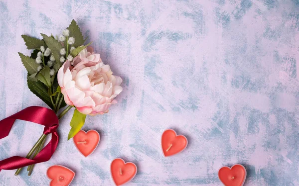 Alla Hjärtans Dag Bakgrund Hjärta Tecken Eustoma Blommor Selektiv Fokus — Stockfoto