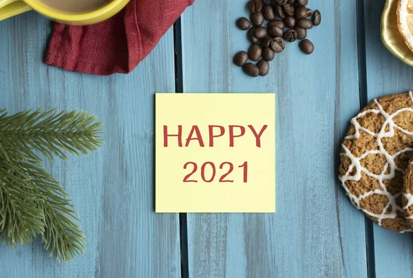 Feliz Año Nuevo 2021 Celebración Caja Ligera Con Texto Happy — Foto de Stock
