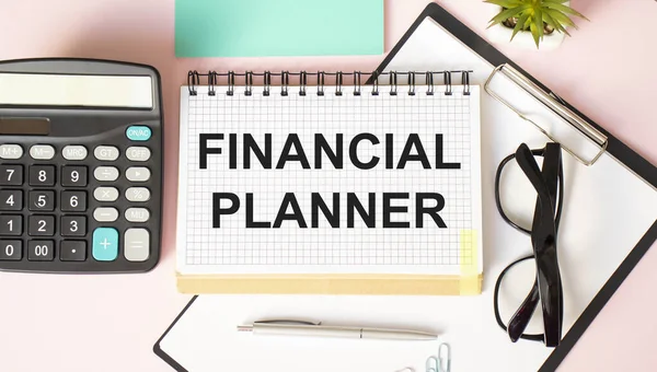 Cuaderno Con Herramientas Notas Sobre Planeador Financiero — Foto de Stock