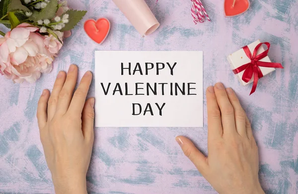 Прекрасне Романтичне Тло Текстом Щасливий День Святого Валентина — стокове фото