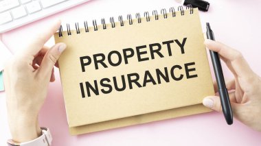 İş konsepti. Not defteri beyaz arkaplanda notlar, hesap makinesi, gözlük, kalem, kalem ve kalem için beyaz kağıdın metin özelliği INSURANCE ağı