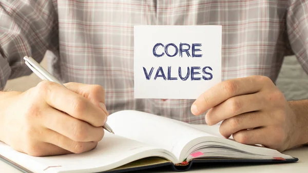 Core Values text on card in hand businessman, Concept