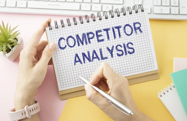 Competitor Analysis Inscription White Sheet Notebook White Pen Pieces Paper — Stock Photo, Image