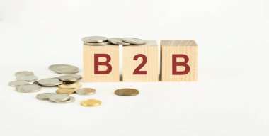 B2B, iş pazarlaması, ahşap küplerin üstü bulanık arkaplan, afiş