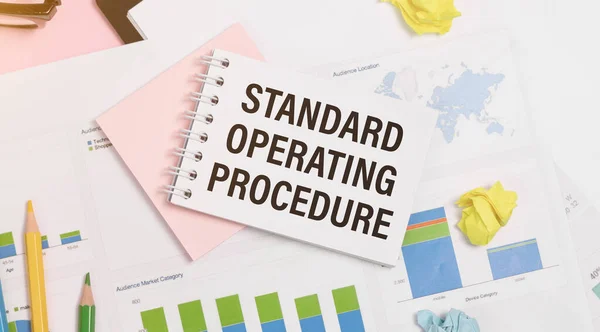 Standard Operating Procedure Text Paper Open Diary Spectacles Colourful Push — Stock Photo, Image