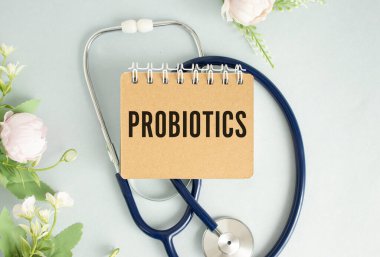 PROBİOTİK tıp konseptine sahip not defteri, DÜŞÜNÜLDÜ TABLETLER