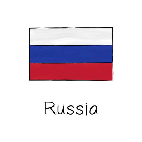 Флаг России Подписью Графический Элемент Ручная Рисованная Векторная Иллюстрация Стиле — стоковый вектор