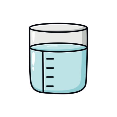 İçi sıvı dolu saydam bir ölçü kabının el çizimi çizimi çizimi. Basit düz vektör biçimi, aşçılık, bilim, eğitim, web ve bilgi tasarımı için mükemmel.