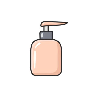 Pastel doodle sabun dağıtıcı vektör simgesi temiz bir çizim tarzında. Sıvı sabun, el yıkama ya da güzellik, kişisel bakım, sağlık projeleri, web tasarımı, uygulamalar ve grafik tasarımı için kozmetik dağıtıcı sembolü.