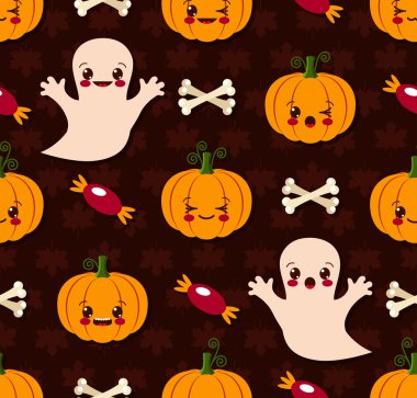 Cadılar Bayramı seamless modeli ile şirin kawaii