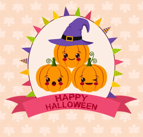 Halloween kawaii karta — Stockový vektor