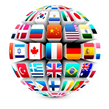 Dünya bayrakları ile 3D Küre