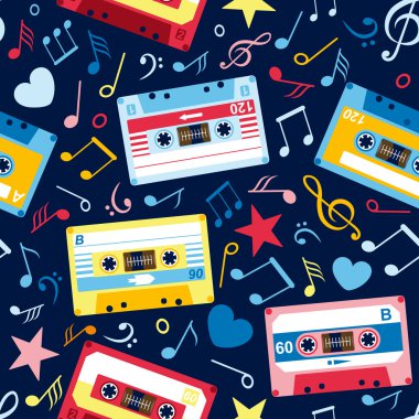 Desen müzik notlar ve eski kasetleri