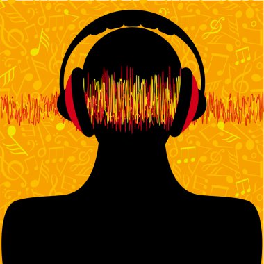 Adam siluet müzik notlar ve kulaklık ile
