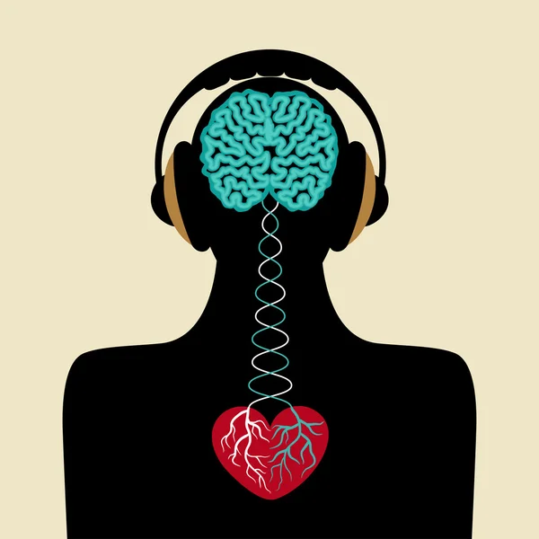 Silueta de hombre con cerebro y corazón — Vector de stock