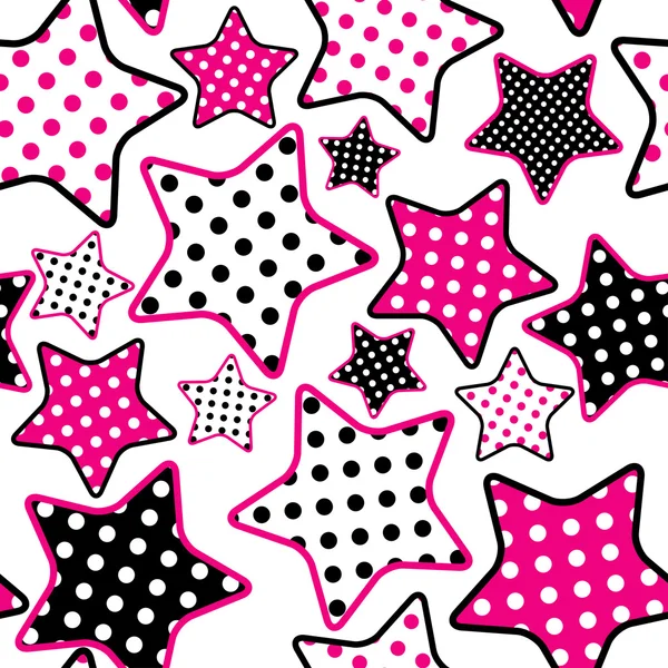 Patrón con estrellas de color rosa y negro — Vector de stock