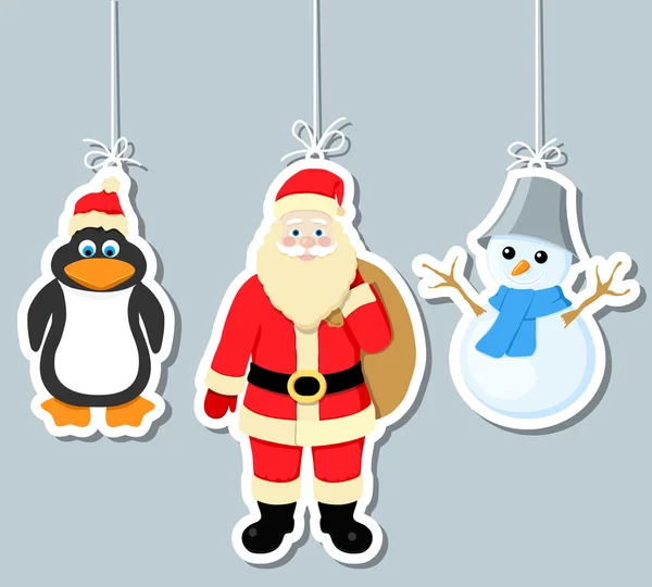 Kerstmis elementen, pinguïn, santa claus en sneeuwpop — Stockvector