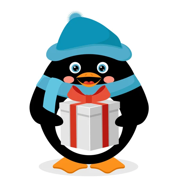 Penguin with gift box — Stock Vector