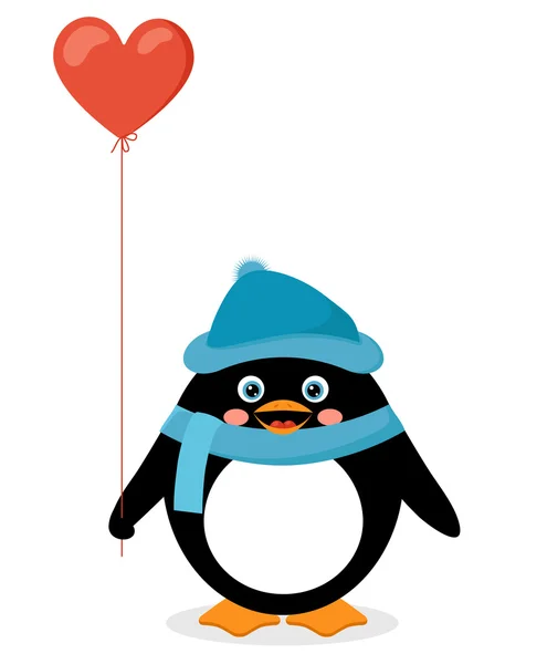Pingvin med rött hjärta ballong — Stock vektor