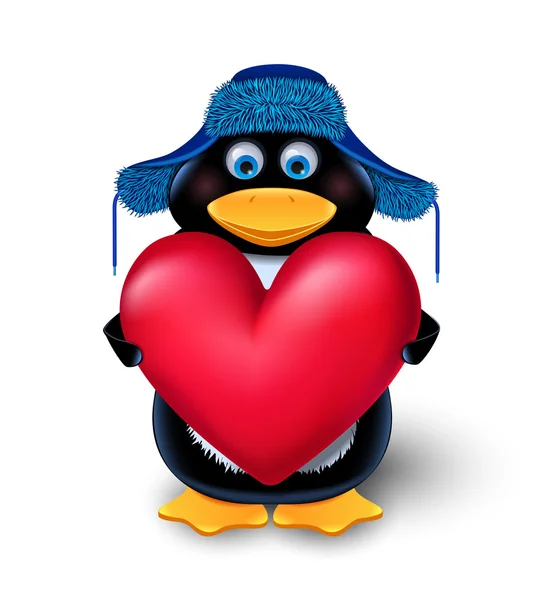 Tučňák s červeným srdcem — Stockový vektor