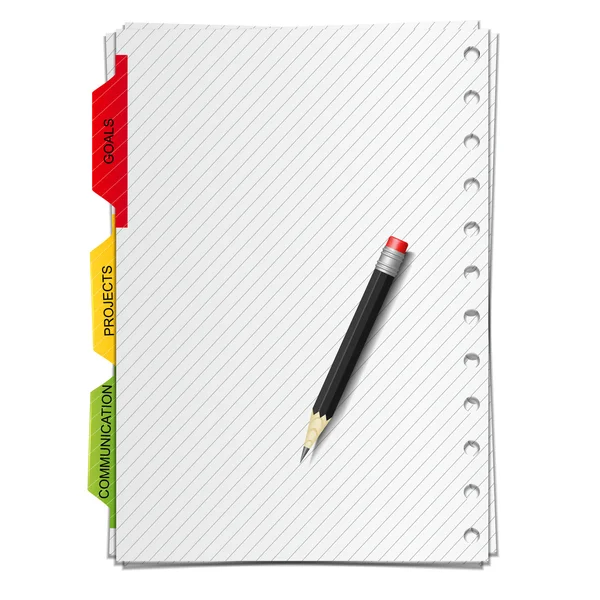 Página vacía del cuaderno con lápiz — Vector de stock