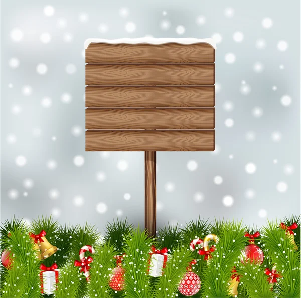 Signo de madera con elementos navideños — Vector de stock