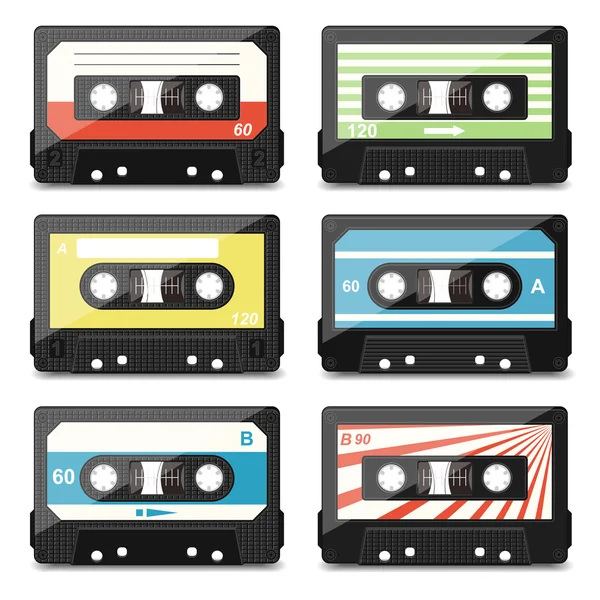 Set van audiocassettes — Stockvector