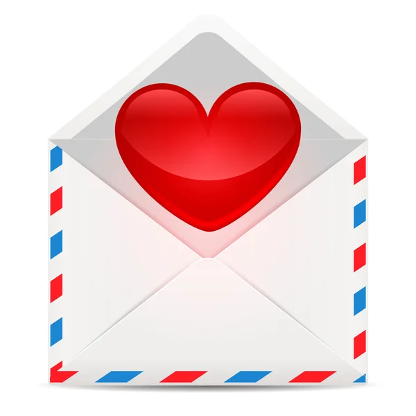 Red heart with envelope — Stock Vector