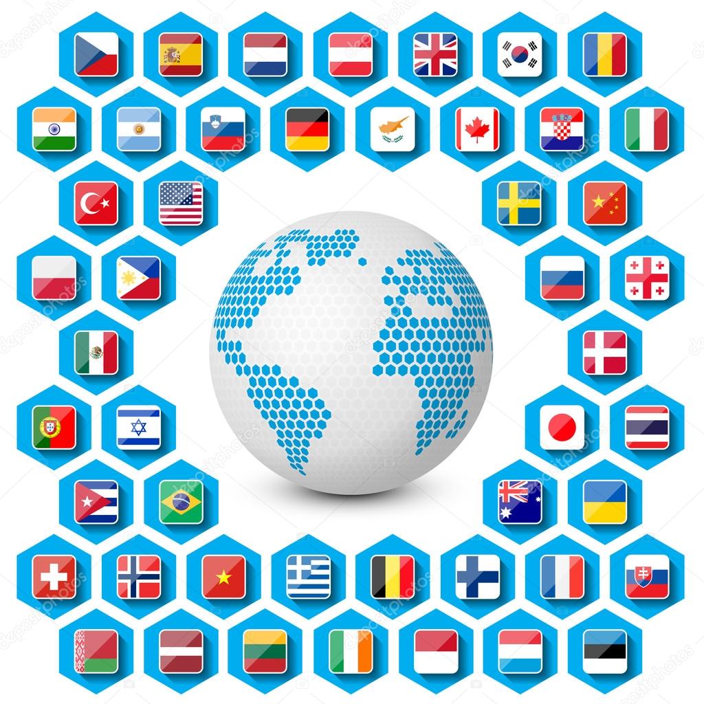 Flags Icons With Globe Stock Vector C Yadvigagr