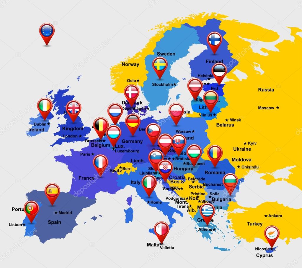 Map of EU with 28 icons