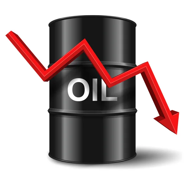 Schwarzes Ölfass mit rotem Pfeil auf weißem Hintergrund — Stockvektor