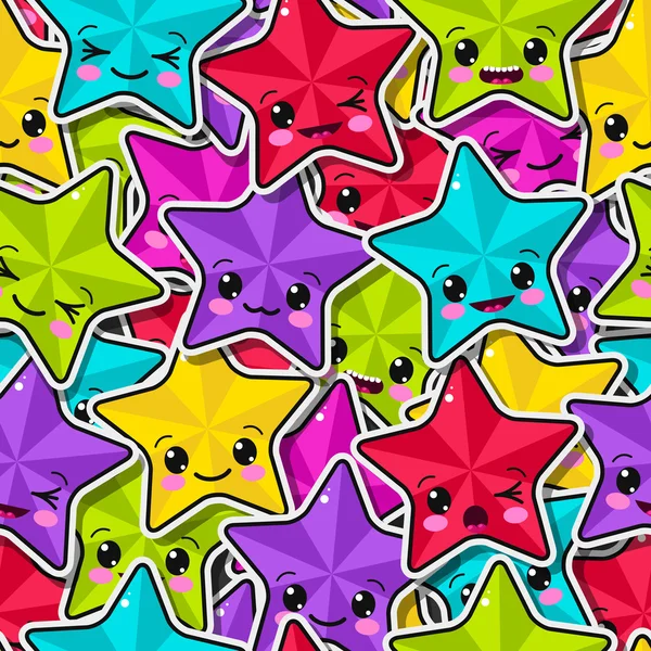 Patrón sin costuras con coloridas estrellas kawaii — Archivo Imágenes Vectoriales