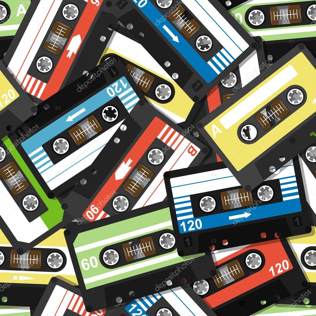 Seamless pattern with old cassettes