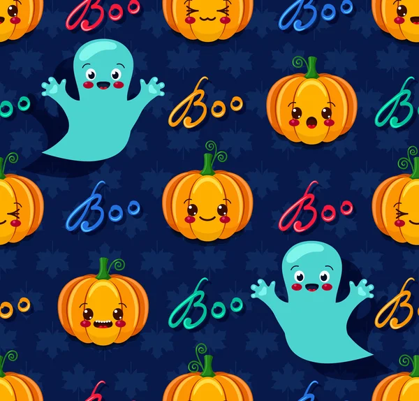 Halloween bezešvé vzor s roztomilý dýní a strašidel — Stockový vektor