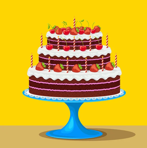 Tårta med jordgubbar och körsbär — Stock vektor