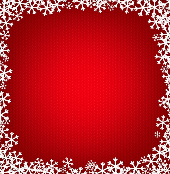 Red gebreide Kerstmis achtergrond met sneeuwvlokken — Stockvector