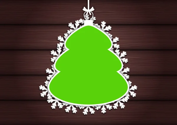 Деревянный фон с пустой рамой в виде рождественской елки — стоковый вектор