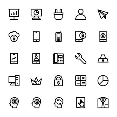 İş, ofis ve İnternet için özet simgeleri.