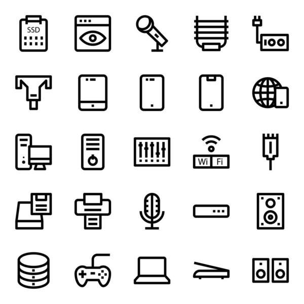 Outline icons for computer hardware.