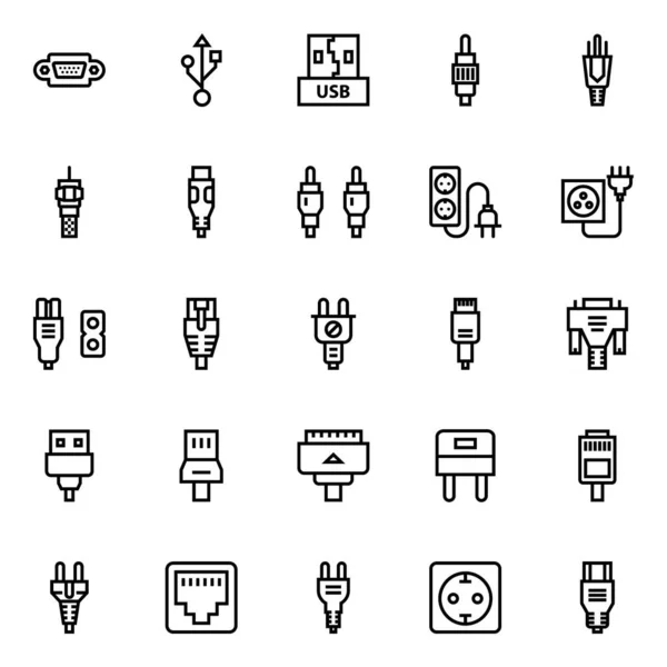 Iconos Contorno Para Conectores Cables — Archivo Imágenes Vectoriales